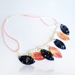 Blue necklace with fish and pink