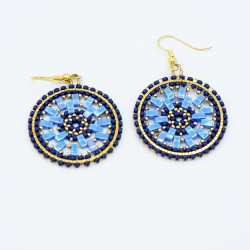 Round blue and gold earrings