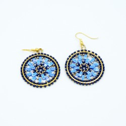 Round blue and gold earrings