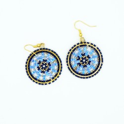 Round blue and gold earrings