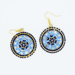 Round blue and gold earrings