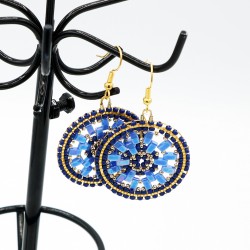 Round blue and gold earrings