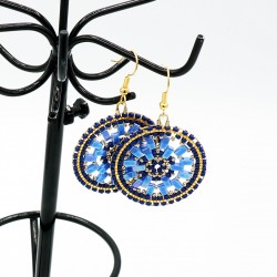 Round blue and gold earrings