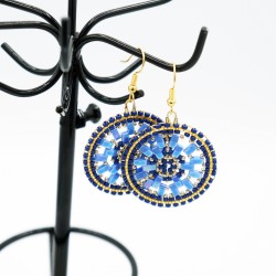 Round blue and gold earrings