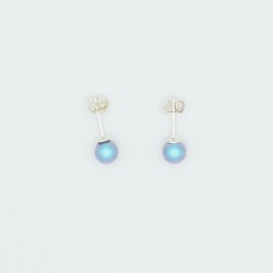 Iridescent Blue Round Pearl Stud Earrings
