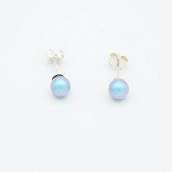 Iridescent Blue Round Pearl Stud Earrings