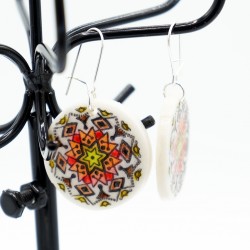 Brown, orange, red, and yellow mandala earrings