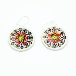 Brown, orange, red, and yellow mandala earrings