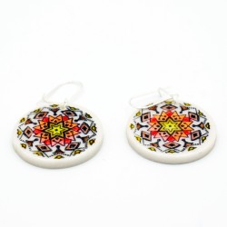 Brown, orange, red, and yellow mandala earrings