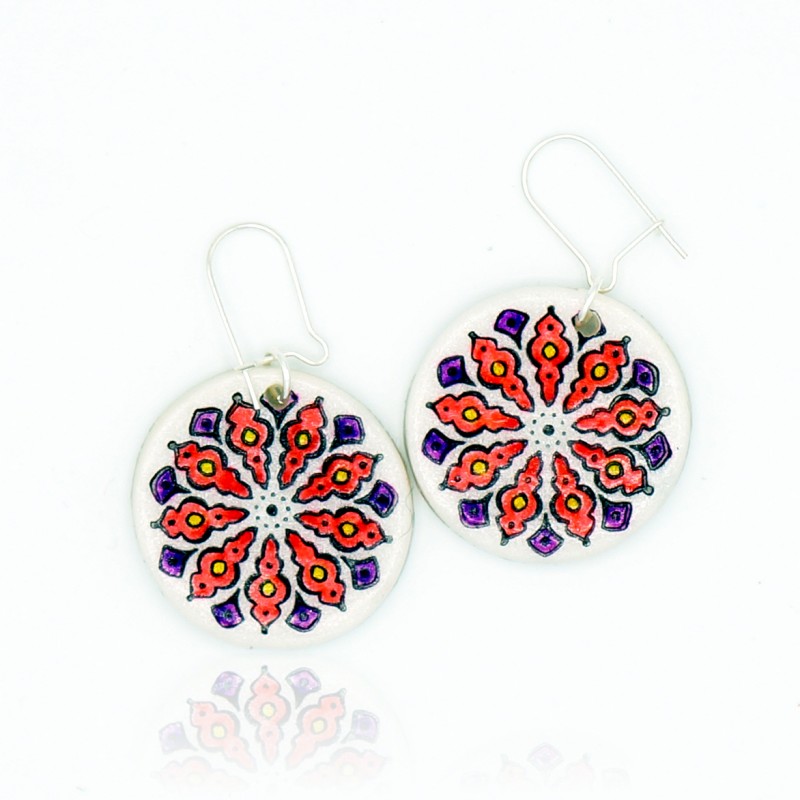 Red and purple mandala earrings