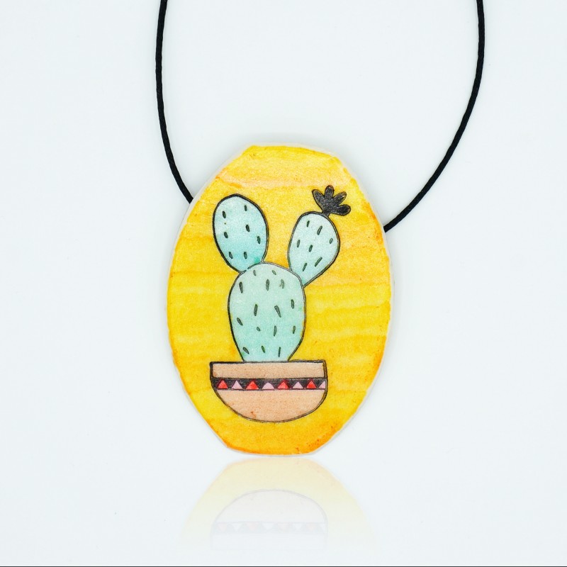 Pendentif collier long cactus