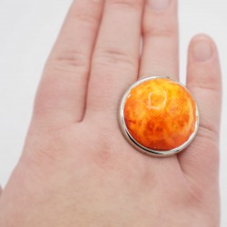 Grande bague fantaisie ronde orange