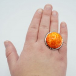 Grande bague fantaisie ronde orange