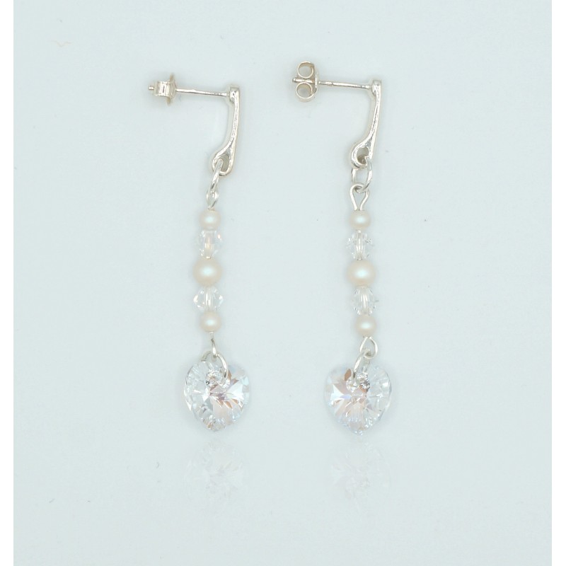 Boucles d'oreilles "coeur" transparent support argent