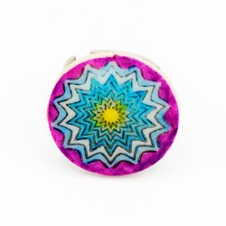 Fancy ring with a yellow, blue, and purple mandala