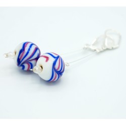 Costume earrings with white, blue, and red glass beads