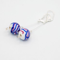 Costume earrings with white, blue, and red glass beads