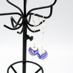 Costume earrings with white, blue, and red glass beads