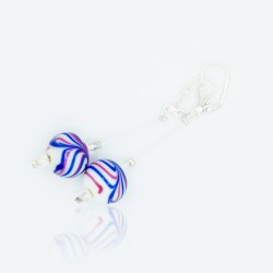 Costume earrings with white, blue, and red glass beads