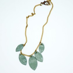 Mid-length costume necklace in khaki and gold